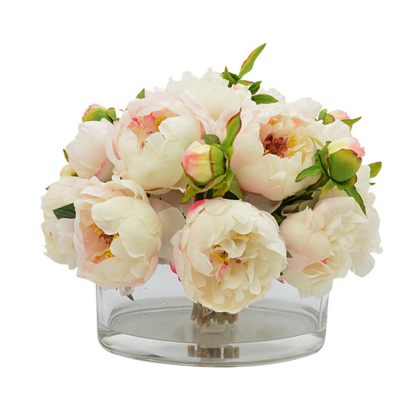 Creative Displays, Inc. Peony Arrangement In Oblong Glass Vase Perigold